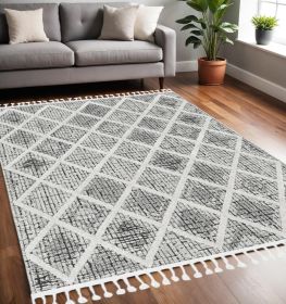 5' X 8' Cream And Charcoal Geometric Area Rug