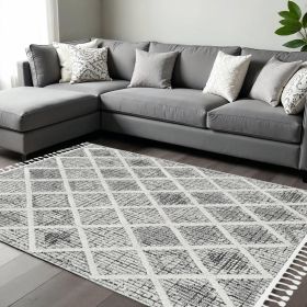9' X 13' Cream And Charcoal Geometric Area Rug