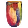 11"  Red Purple And Yellow Abstract Oval Murano Glass Table Vase