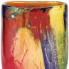 11"  Red Purple And Yellow Abstract Oval Murano Glass Table Vase