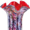 17" Blue Red And White Abstract Wavy Murano Glass Table Vase