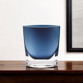8" Midnight Blue And Clear Oval Crystal Glass Table Vase