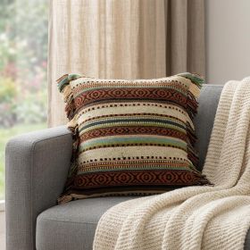 14" X 24" Brown and Beige Cotton Throw Pillow With Fringe