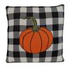 20" Black And White Pumpkin Buffalo Check Throw Pillow