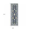8' Blue And Gold Wool Hand Tufted Runner Rug