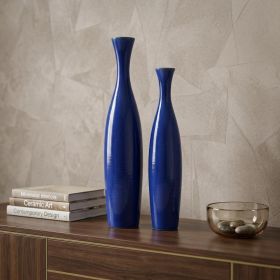 Set of Two Cobalt Cylinder Ceramic Table Vase