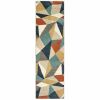 8' Blue Green And Beige Abstract Geometric Runner Rug