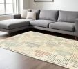 7' X 10' Ivory Blue And Red Geometric Area Rug