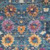 10' Blue And Orange Floral Distressed Runner Rug
