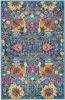 2' X 3' Blue And Orange Floral Distressed Area Rug