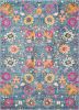 4' X 6' Blue And Orange Floral Distressed Area Rug