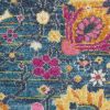 5' Blue And Orange Floral Distressed Round Rug