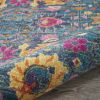 5' Blue And Orange Floral Distressed Round Rug