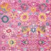 5' X 7' Fuchsia And Orange Floral Distressed Area Rug