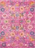 7' X 10' Fuchsia And Orange Floral Distressed Area Rug