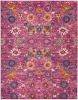 8' X 10' Fuchsia And Orange Floral Distressed Area Rug
