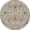 5' Ivory And Blue Floral Round Rug