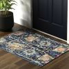 2' X 3' Navy Blue Yellow And Pink Floral Area Rug