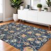 4' X 6' Navy Blue Yellow And Pink Floral Area Rug