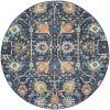 5' Navy Blue Yellow And Pink Floral Round Rug