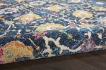 7' X 10' Navy Blue Yellow And Pink Floral Area Rug
