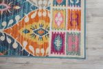 8' X 10' Gray Blue And Orange Ogee Distressed Area Rug
