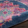 5' Blue And Pink Medallion Distressed Round Rug