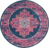 5' Blue And Pink Medallion Distressed Round Rug