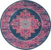 5' Blue And Pink Medallion Distressed Round Rug