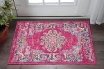 2' X 3' Fuchsia And Blue Oriental Distressed Area Rug