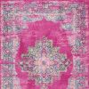 7' X 10' Fuchsia And Blue Oriental Distressed Area Rug