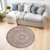 4' Gray And Gold Medallion Distressed Round Rug