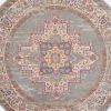 5' Gray And Gold Medallion Distressed Round Rug