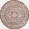 8' Gray And Gold Medallion Distressed Round Rug