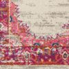 6' Ivory And Fuchsia Oriental Distressed Runner Rug