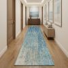 10' Blue And Ivory Abstract Runner Rug