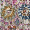 6' Silver Gray And Pink Floral Distressed Runner Rug