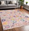5' X 7' Gray And Pink Floral Distressed Area Rug