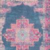 5' X 7' Blue And Pink Medallion Distressed Area Rug