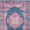 5' X 7' Blue And Pink Medallion Distressed Area Rug