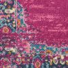 8' Fuchsia And Blue Oriental Distressed Runner Rug