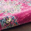 8' Fuchsia And Blue Oriental Distressed Round Rug