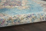 10' Blue And Ivory Southwestern Distressed Runner Rug