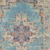 8' Blue And Ivory Southwestern Distressed Runner Rug