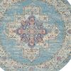 4' Blue And Ivory Southwestern Distressed Round Rug