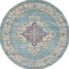 4' Blue And Ivory Southwestern Distressed Round Rug