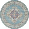 4' Blue And Ivory Southwestern Distressed Round Rug