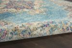5' Blue And Ivory Southwestern Distressed Round Rug