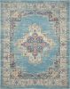 8' X 10' Blue And Ivory Southwestern Distressed Area Rug