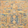 5' X 7' Teal And Gold Medallion Distressed Area Rug